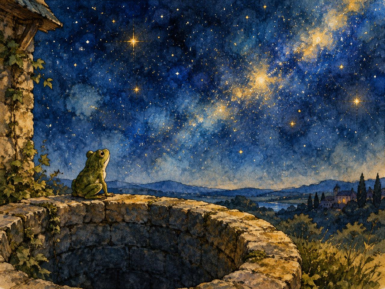 A frog outside the well
